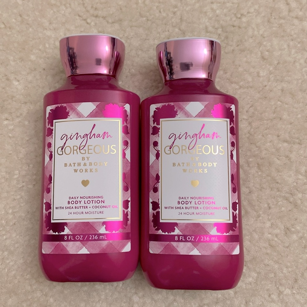 Bath & Body Works Gingham Gorgeous Bundle of 2 Full Size Body Lotion- Pink
